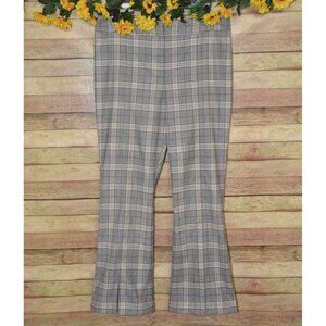 Gianni Bini Brown Plaid Straight Trousers Pant Size 12 Slit Hems Career Academia